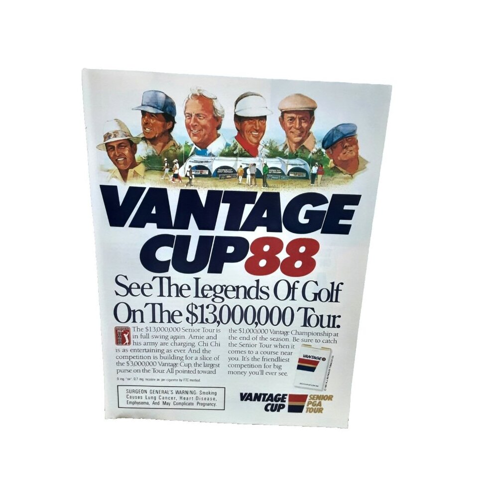 1988 Vantage Cup Golf Ad Legends PGA Senior Tour Cigarette Promo Vintage